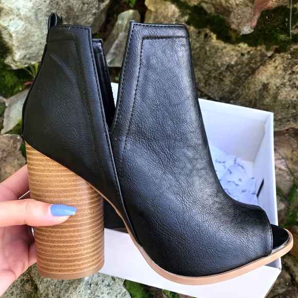 Shoes - Peep Toe Bootie in Black